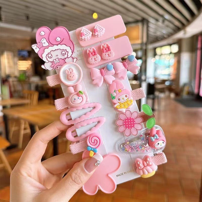 Pink Cartoon Girl Hair Clip Set