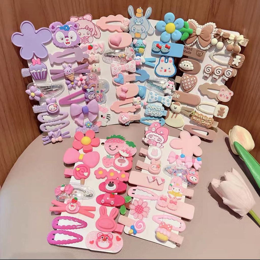 Pink Cartoon Girl Hair Clip Set