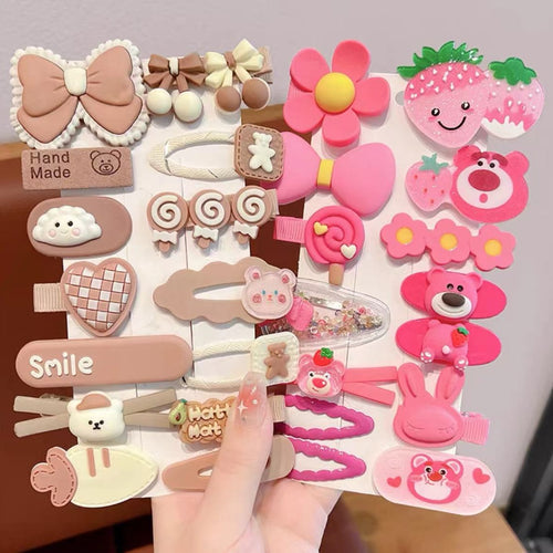 Pink Cartoon Girl Hair Clip Set